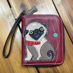 Chala faux leather zipper wallet with Pug dog NWOT